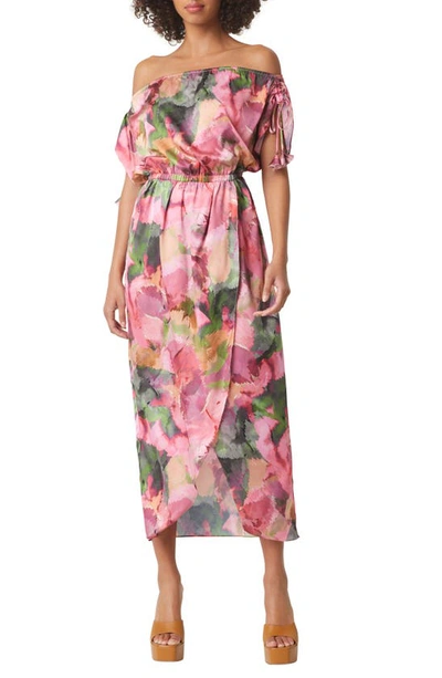 Misa Mara Off The Shoulder Satin Dress In Wtrml Tourmaline Stn