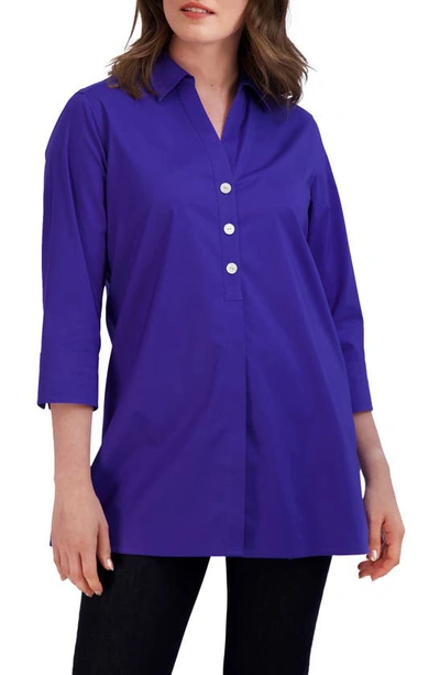 Foxcroft Pamela Stretch Button-up Tunic In Blue Iris