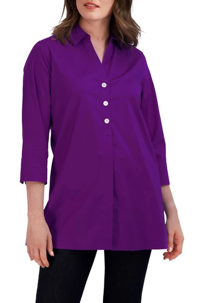 Foxcroft Pamela Stretch Button-up Tunic In Orchid