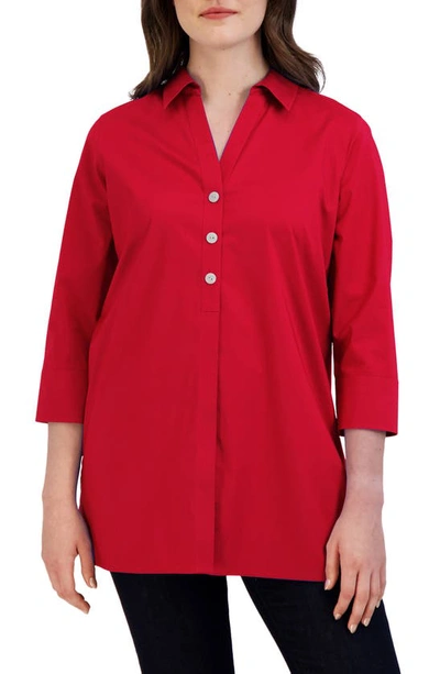 Foxcroft Pamela Stretch Button-up Tunic In Simply Red