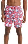 Vineyard Vines Chappy Print Stretch Repreve® Recycled Polyester Swim Trunks In Crab - Sailors Red