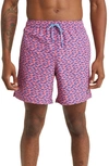 Vineyard Vines Chappy Print Stretch Repreve® Recycled Polyester Swim Trunks In Picnic Boat Sail Red