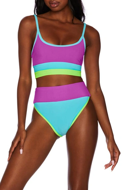 Beach Riot Emmy Colorblock High Waist Bikini Bottoms In Cool Fluorecents