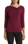Anne Klein Asymmetric Twisted Neck Top In Red