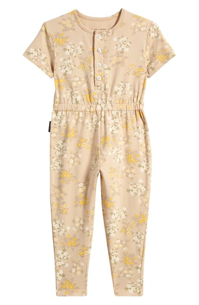 Tiny Tribe Kids' Floral Garden Cotton Henley Jumpsuit In Biscuit