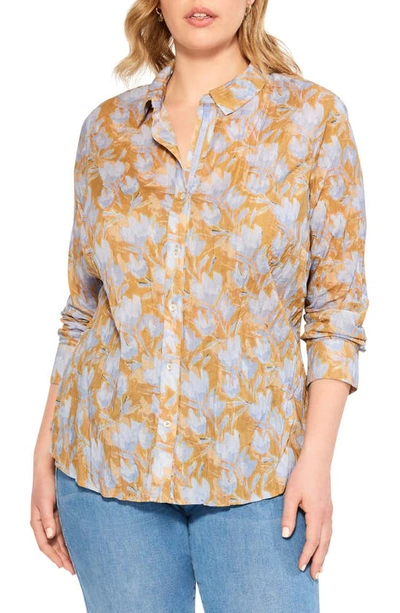 Nic + Zoe Midday Meadows Crinkle Cotton Button-up Shirt In Multi