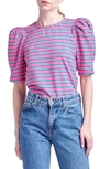 English Factory Stripe Puff Sleeve Top In Pink/ Green