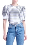 English Factory Stripe Puff Sleeve Top In White/ Navy