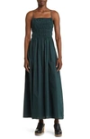 Moon River Smocked Tie Back Midi Dress In Dark Green