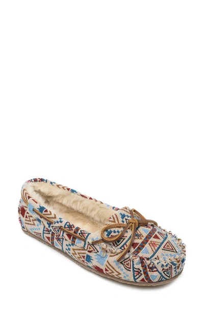 Minnetonka Cally Faux Fur Lined Slipper In Cream Mosaic