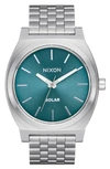 Nixon Time Teller Solar Bracelet Watch, 40mm In Silver / Dusty Blue Sunray