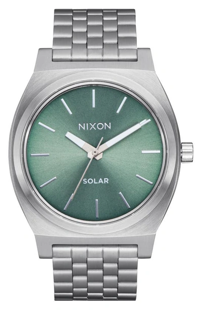 Nixon Time Teller Solar Bracelet Watch, 40mm In Silver / Jade Sunray