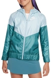 Nike Sportswear Kids' Windrunner Water Repellent Hooded Jacket In Ocean/ Teal/ White
