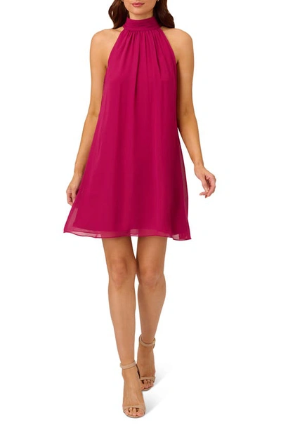 Adrianna Papell Halter Neck Chiffon Dress In Magenta