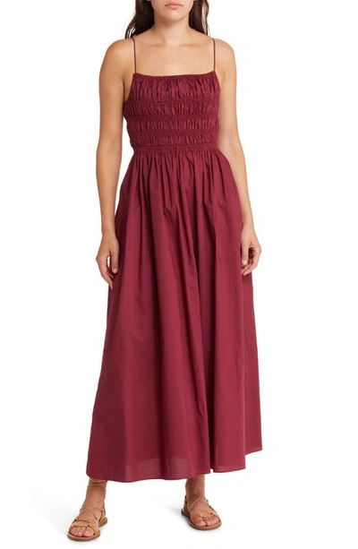 Moon River Smocked Tie Back Midi Dress In Burgundy