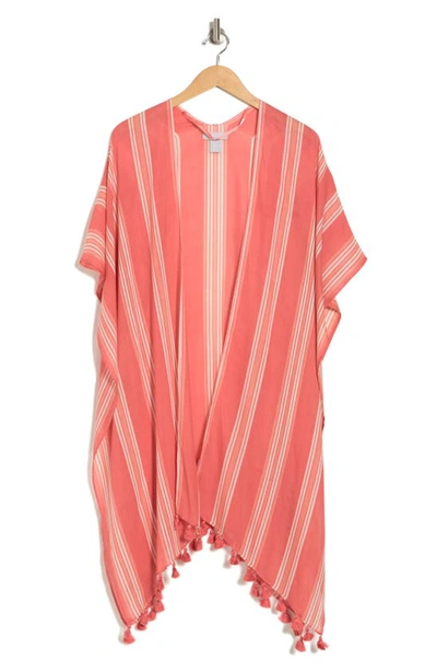 Nordstrom Print Tassel Duster In Coral Faded Ocean Stripe