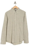 14th & Union Long Sleeve Slim Fit Linen Cotton Shirt In Olive- White Eoe