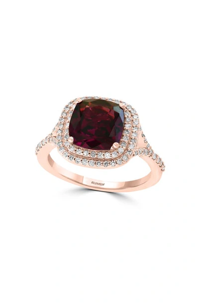 Effy 14k Rose Gold Cushion Cut Rhodolite Diamond Halo Ring In Red
