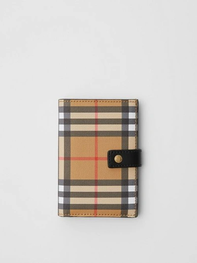 Burberry Vintage Check And Leather Folding Wallet In Black