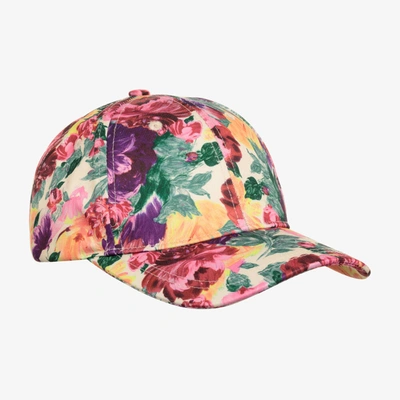 Molo Kids' Girls Ivory Floral Baseball Cap In Pink