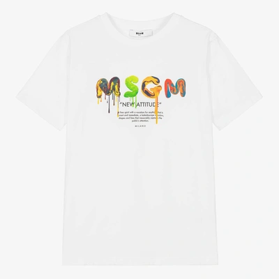 Msgm Teen Boys White Cotton Slogan T-shirt