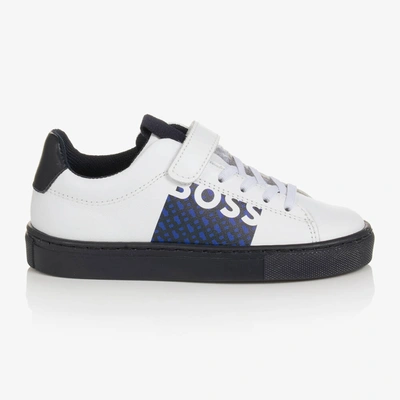 Hugo Boss Kids' Boss Boys White Leather Monogram Trainers