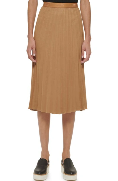 Dkny Faux Suede Pleated Skirt In Pecan