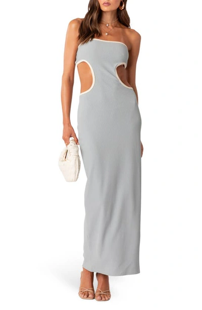 Edikted Michelle Cutout Rib Maxi Dress In Light-blue