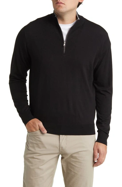 Peter Millar Crown Crafted Excursionist Flex Quarter Zip Merino Wool Blend Pullover In Black