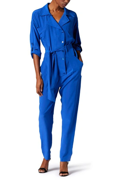 Equipment Fernande Long Sleeve Silk Jumpsuit In Blue