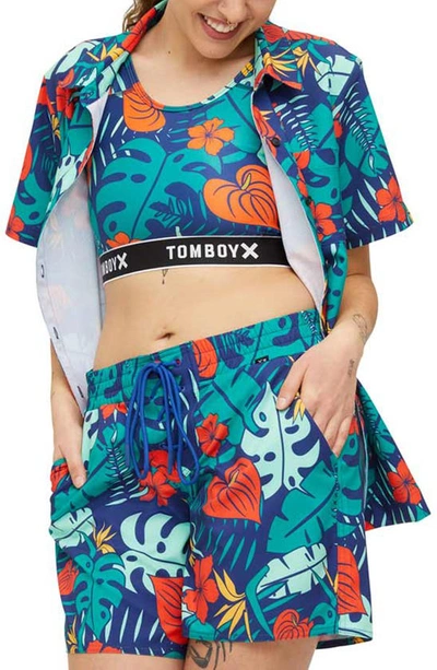 Tomboyx Cabana Short Sleeve Button-up Shirt In Island Shade