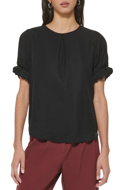 Dkny Ruffle Cuff Hammered Satin Blouse In Black