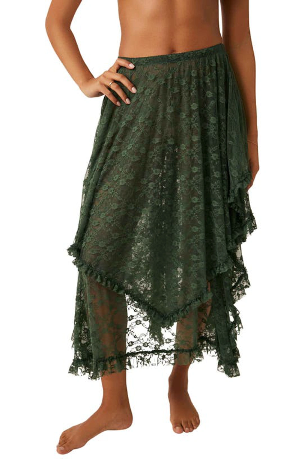 Free People French Courtship Lace Half Slip In Evergreen | ModeSens
