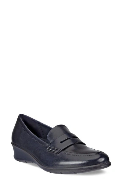 Ecco Felicia Wedge Penny Loafer In Marine