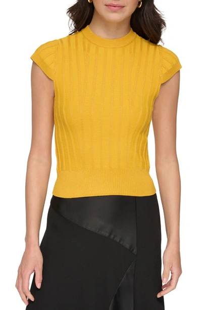 Dkny Short Sleeve Rib Sweater In Maize