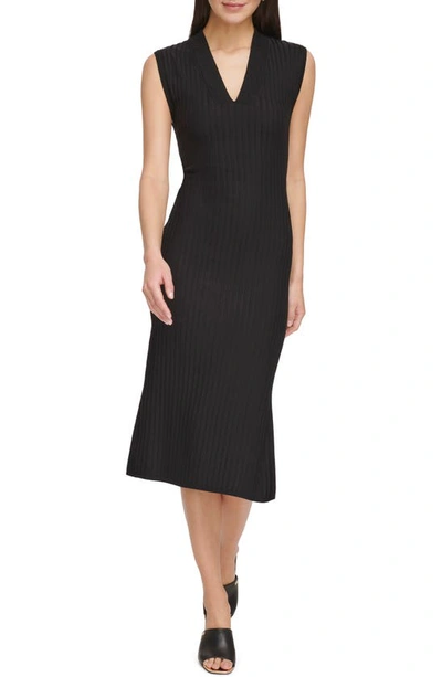 Dkny Sleeveless Wide Rib Sweater Dress In Black