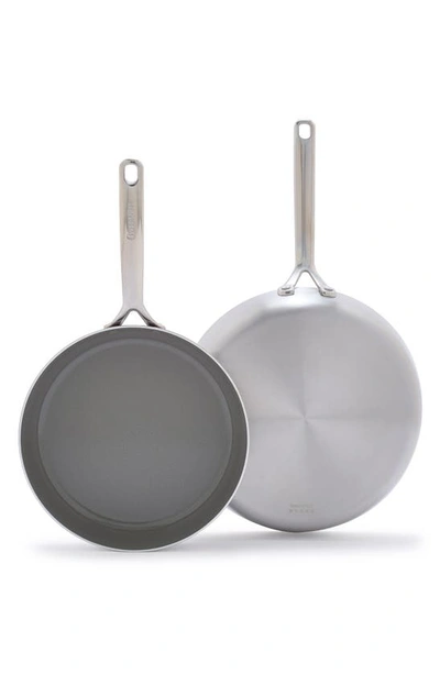 Greenpan Gp5 Set Of 2 Stainless Steel Nonstick Frying Pans In Silver