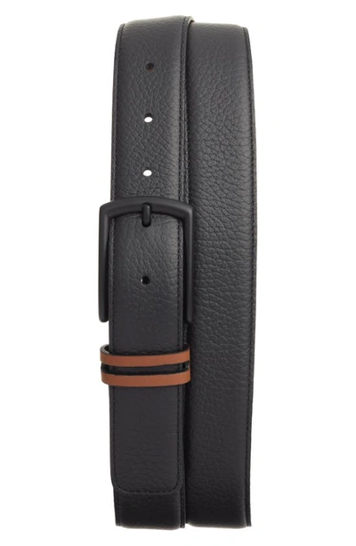 Zegna Reversible Casual Signifier Deerskin Belt In Black