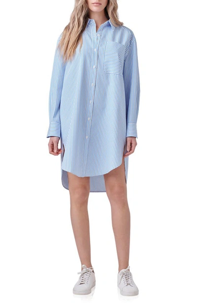 English Factory Stripe Long Sleeve Shirtdress In Clean Blue