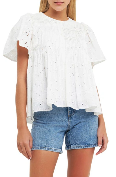 English Factory Eyelet Embroidered Cotton Blouse In White