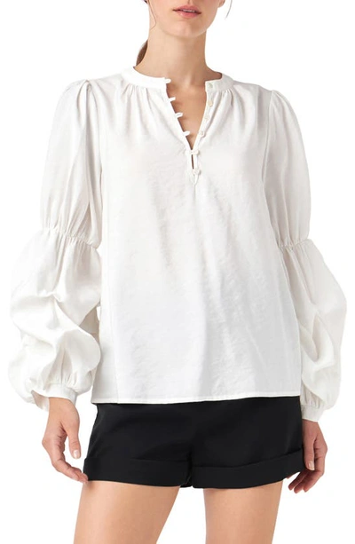 English Factory Gathered Sleeve Blouse In White