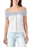 English Factory Stripe Off The Shoulder Blouse In White/ Navy