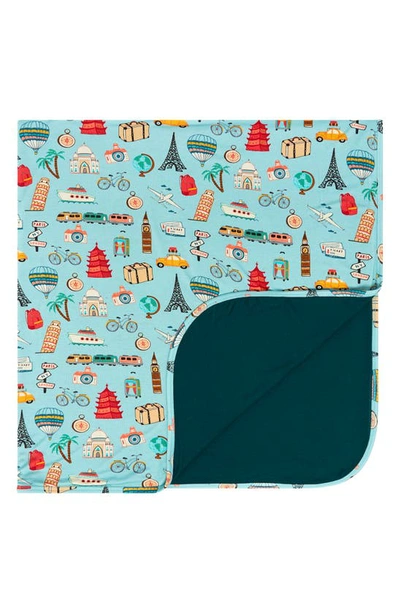 Posh Peanut Around The World Patoo Reversible Blanket In Open Blue