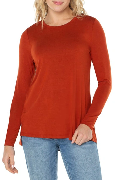 Liverpool Los Angeles High-low Long Sleeve Top In Terracotta