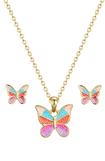 Lily Nily Kids' Glitter Butterfly Necklace & Stud Earrings Set In Gold
