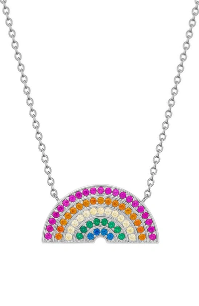 Lily Nily Kids' Rainbow Cubic Zirconia Pendant Necklace In Multi Silver