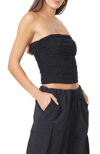 Afrm Pasquina Embellished Strapless Mesh Top In Noir