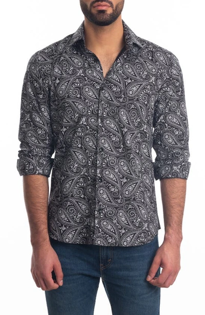 Jared Lang Trim Fit Paisley Cotton Button-up Shirt In Black Paisley