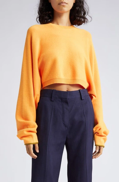 Victoria Beckham Asymmetric Stretch Cashmere Crop Sweater In Orange