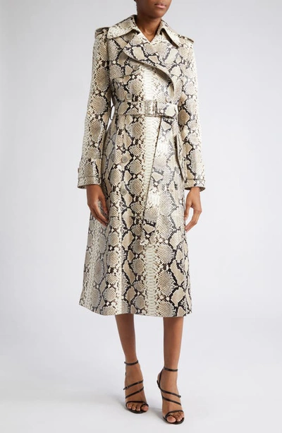 Michael Kors Women's Snakeskin-print Leather Trench Coat In Natural